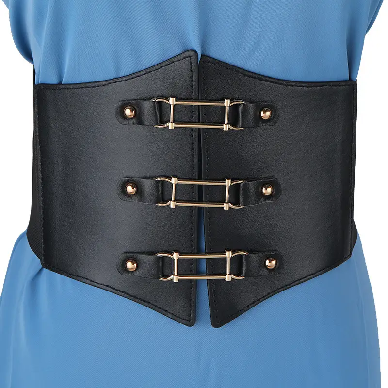 Women's Black Floral Elastic Waist Belt with Lace Up — feature 52