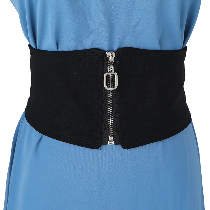 Women's Black Floral Elastic Waist Belt with Lace Up — feature 56
