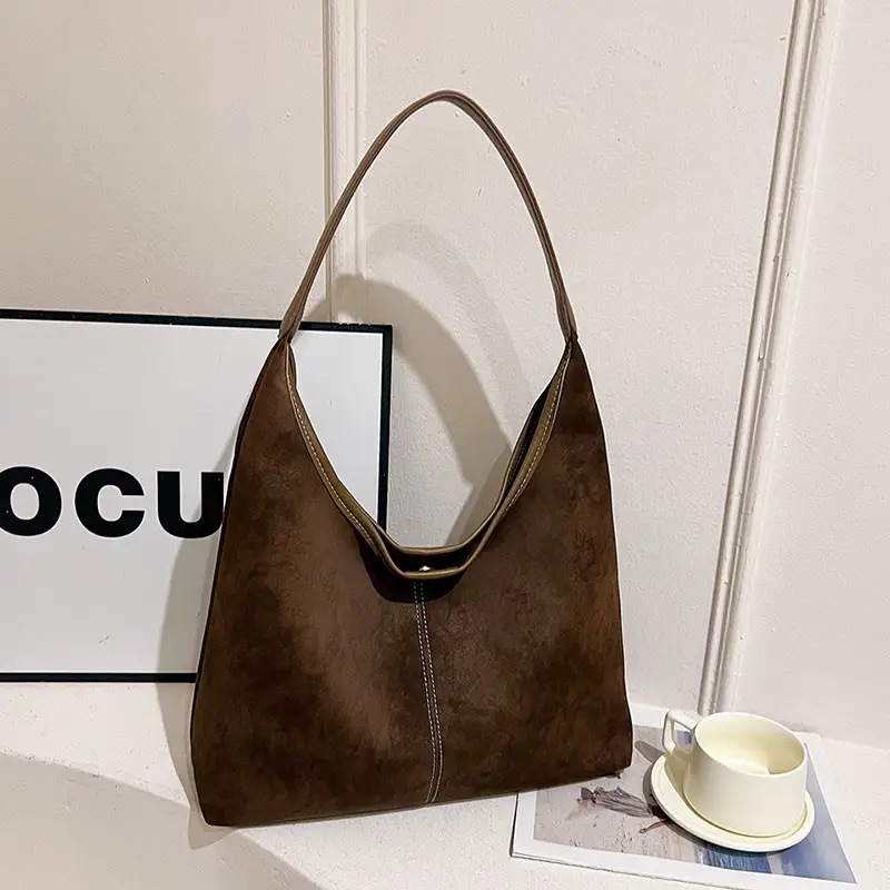 Women's Retro Frosted Shoulder Bag Brown Large Capacity - Image 6