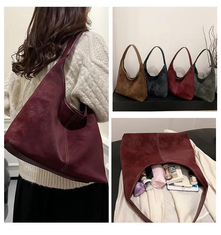 Women's Retro Frosted Shoulder Bag Brown Large Capacity — feature 14