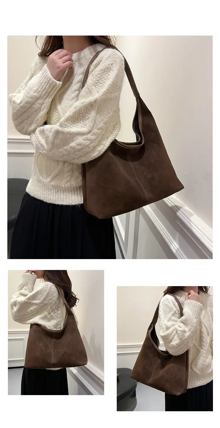 Women's Retro Frosted Shoulder Bag Brown Large Capacity — feature 15
