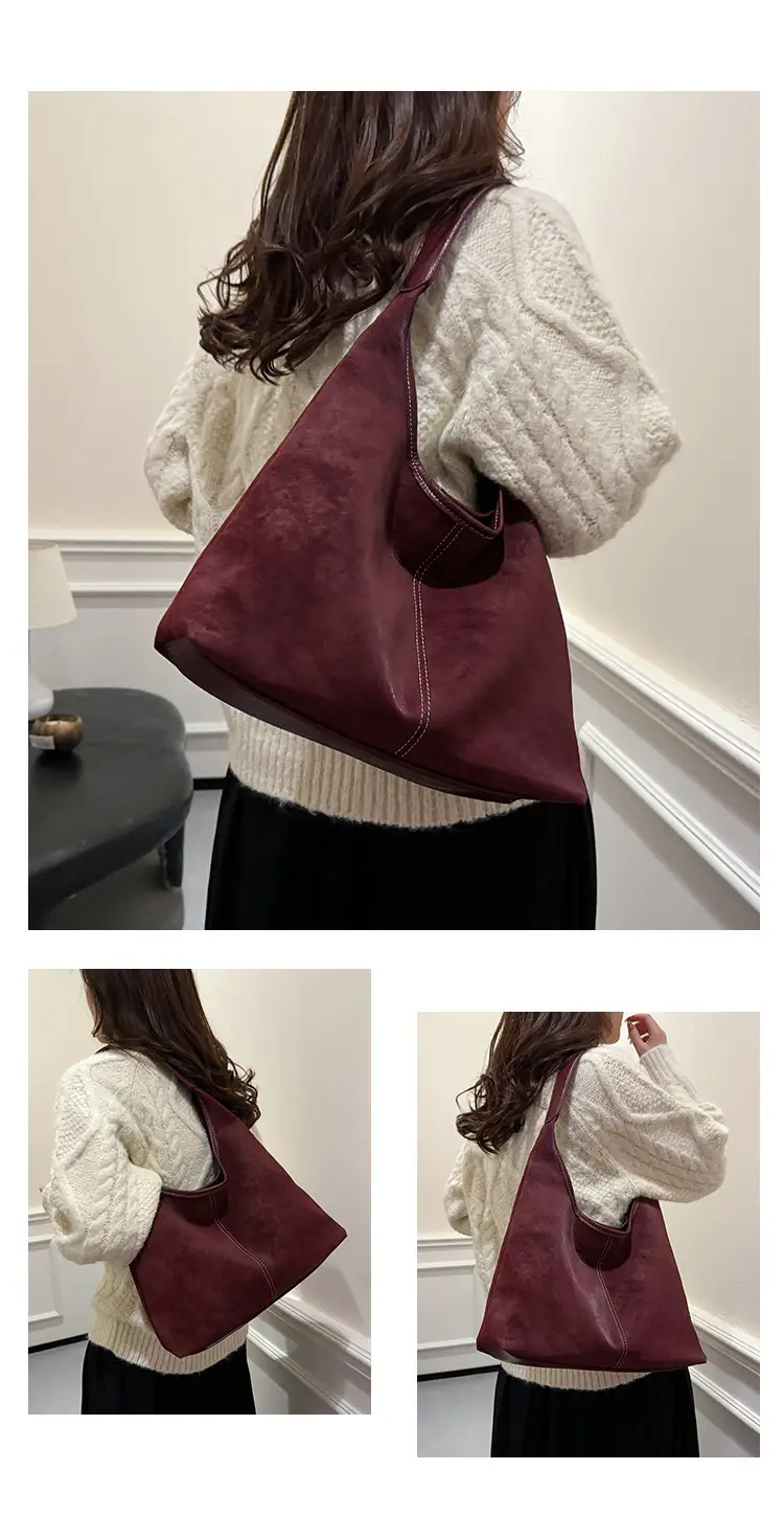Women's Retro Frosted Shoulder Bag Brown Large Capacity — feature 16