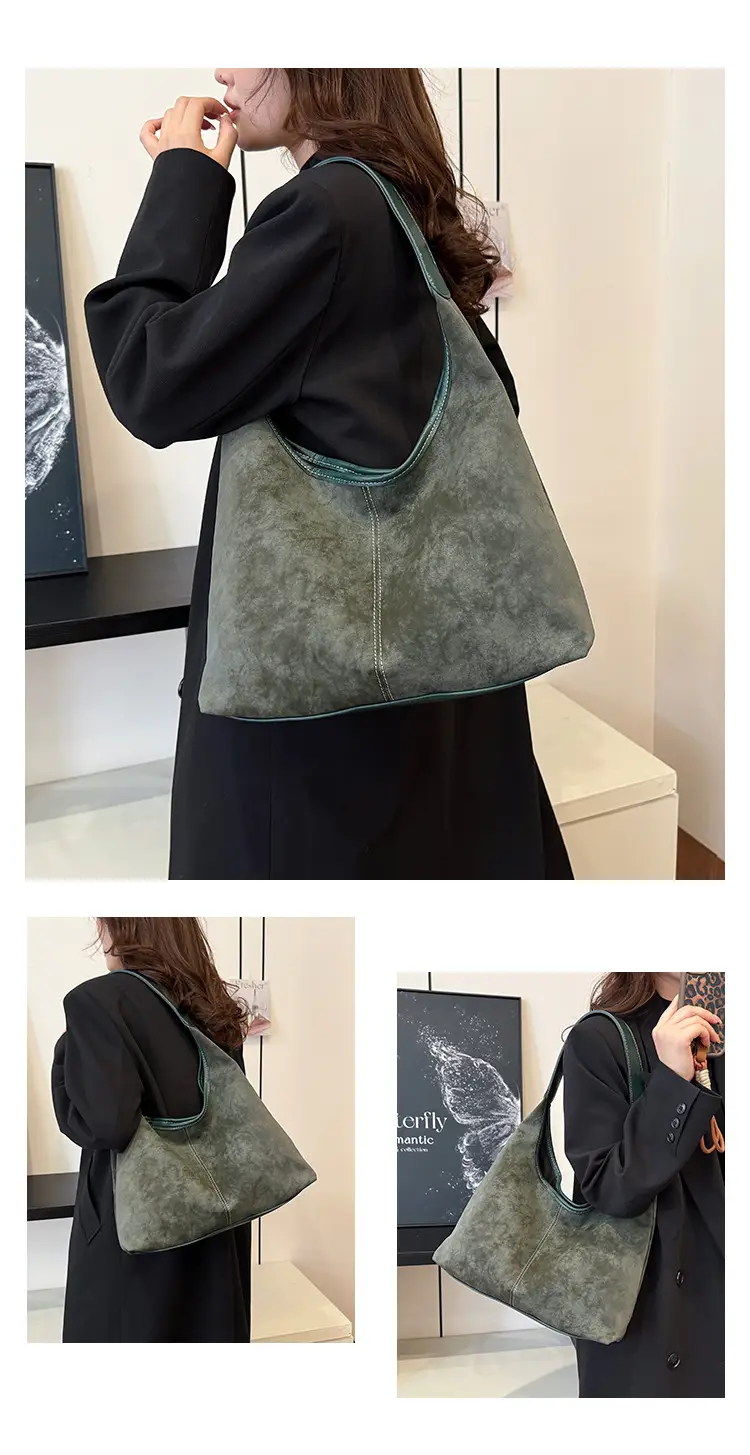 Women's Retro Frosted Shoulder Bag Brown Large Capacity — feature 18