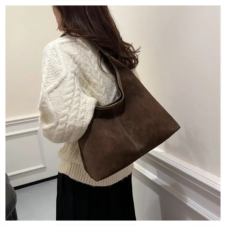 Women's Retro Frosted Shoulder Bag Brown Large Capacity — feature 23