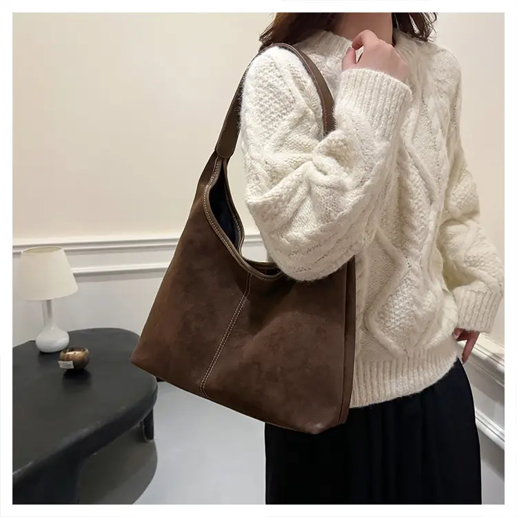 Women's Retro Frosted Shoulder Bag Brown Large Capacity — feature 24