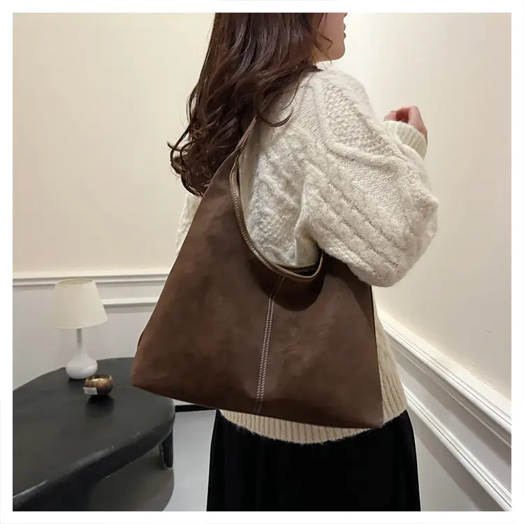 Women's Retro Frosted Shoulder Bag Brown Large Capacity — feature 25