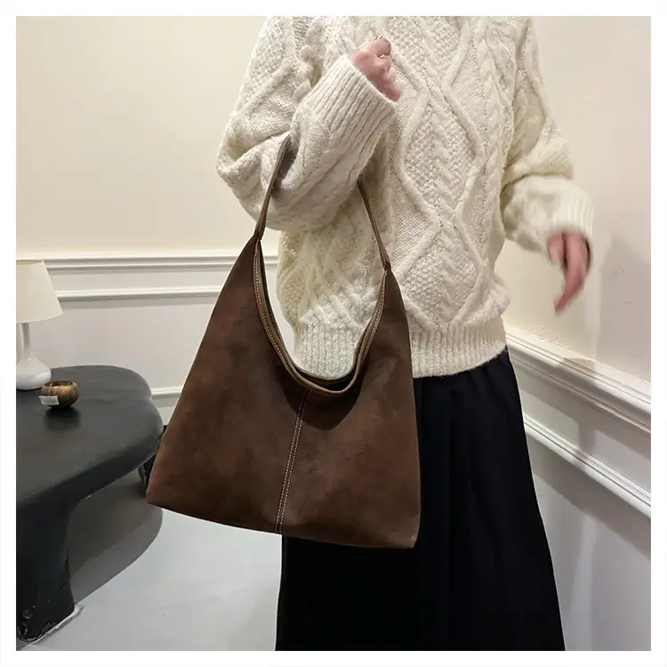 Women's Retro Frosted Shoulder Bag Brown Large Capacity — feature 26