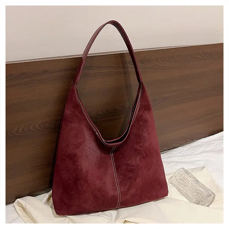 Women's Retro Frosted Shoulder Bag Brown Large Capacity - Image 2