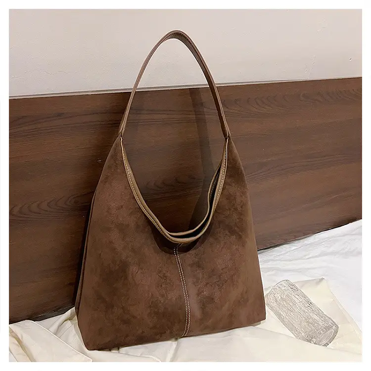 Women's Retro Frosted Shoulder Bag Brown Large Capacity - Image 3