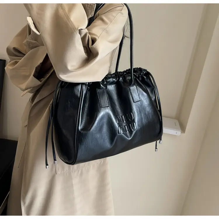 Vintage Brown Drawstring Tote Bag for Women - Image 8