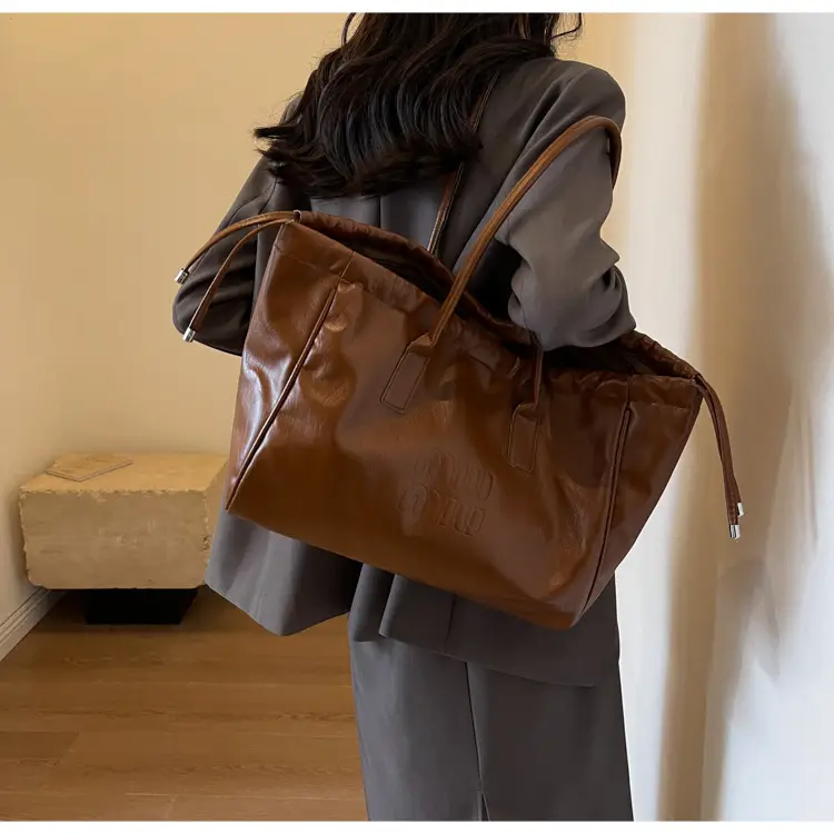 Vintage Brown Drawstring Tote Bag for Women — feature 12