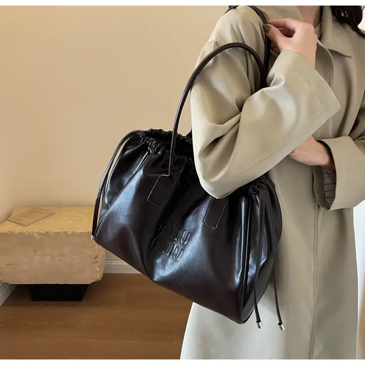 Vintage Brown Drawstring Tote Bag for Women — feature 15