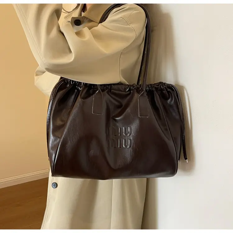 Vintage Brown Drawstring Tote Bag for Women — feature 16