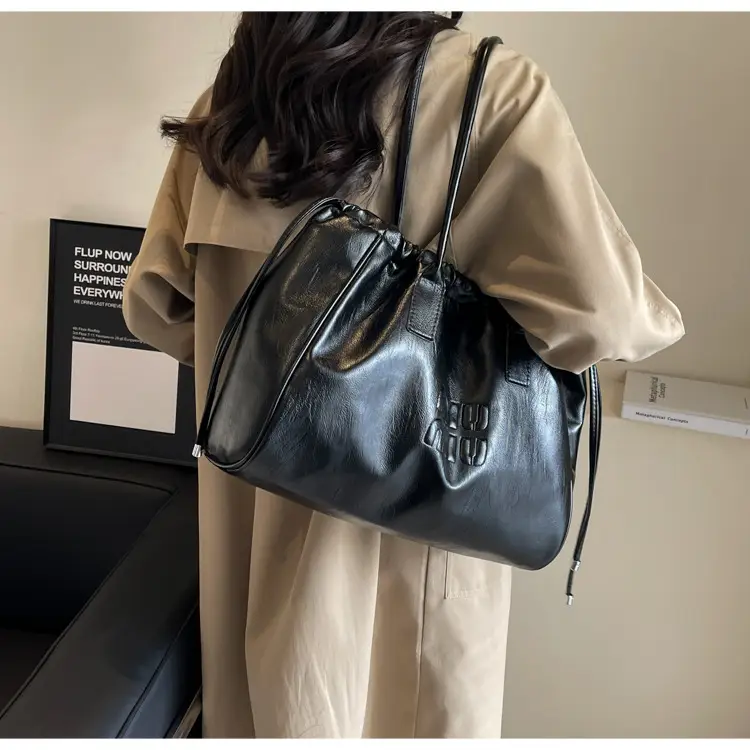 Vintage Brown Drawstring Tote Bag for Women — feature 18