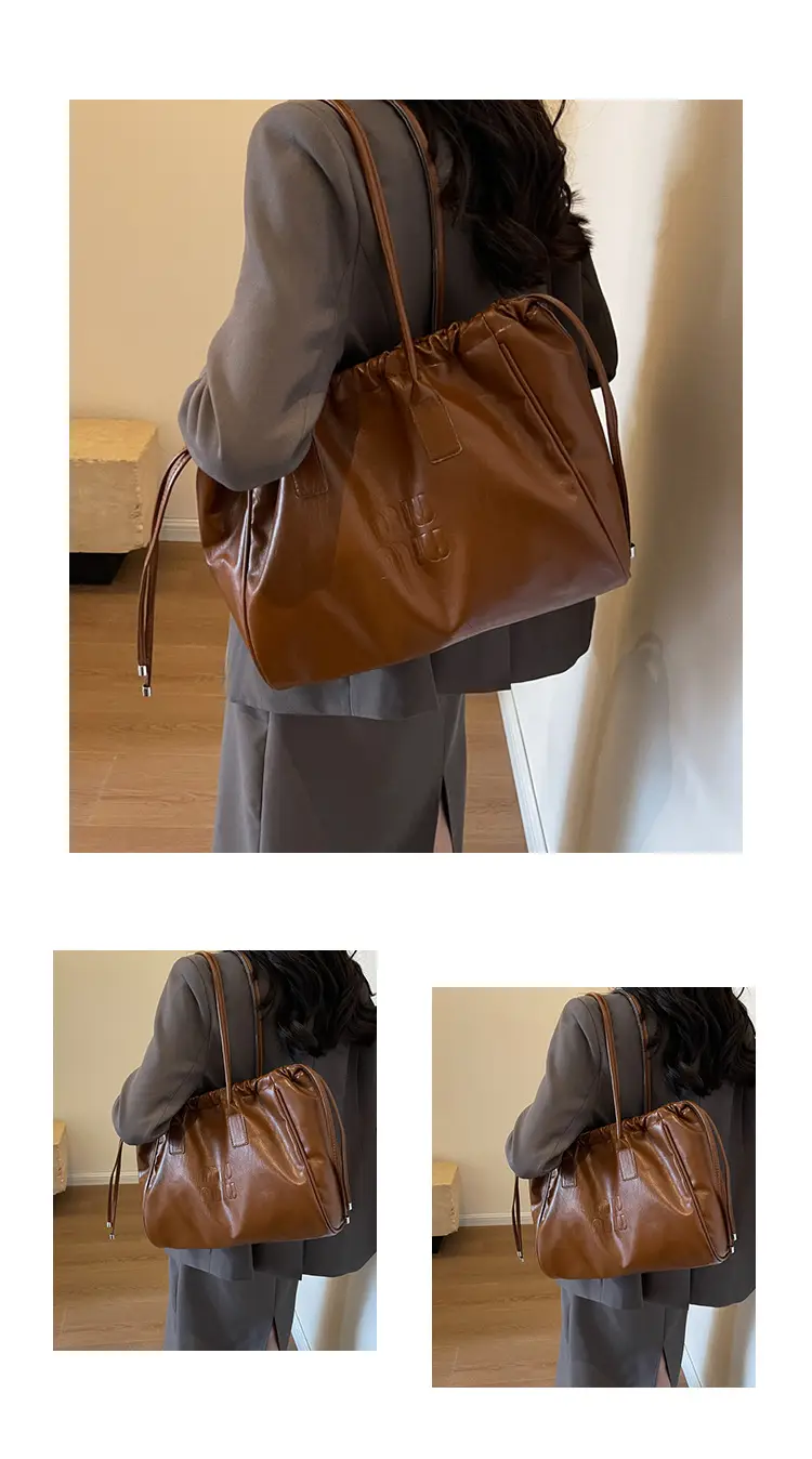 Vintage Brown Drawstring Tote Bag for Women — feature 23