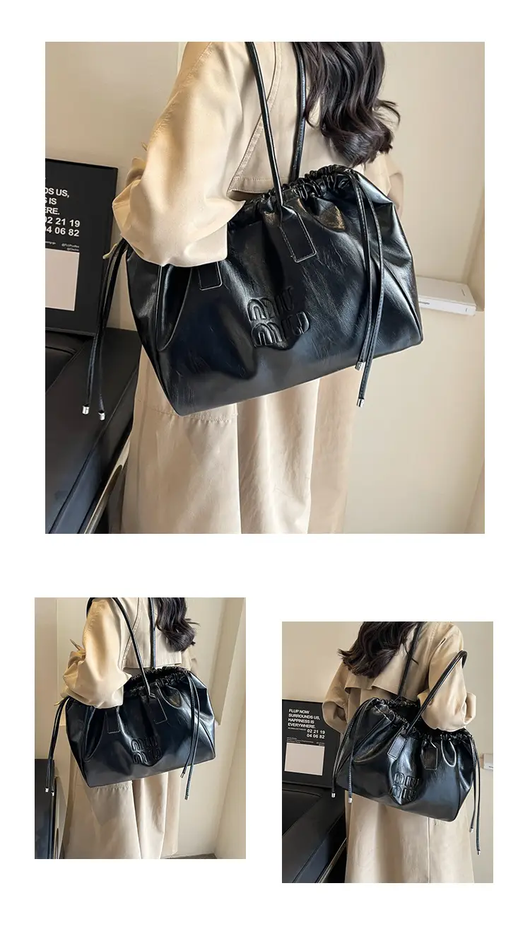 Vintage Brown Drawstring Tote Bag for Women — feature 25