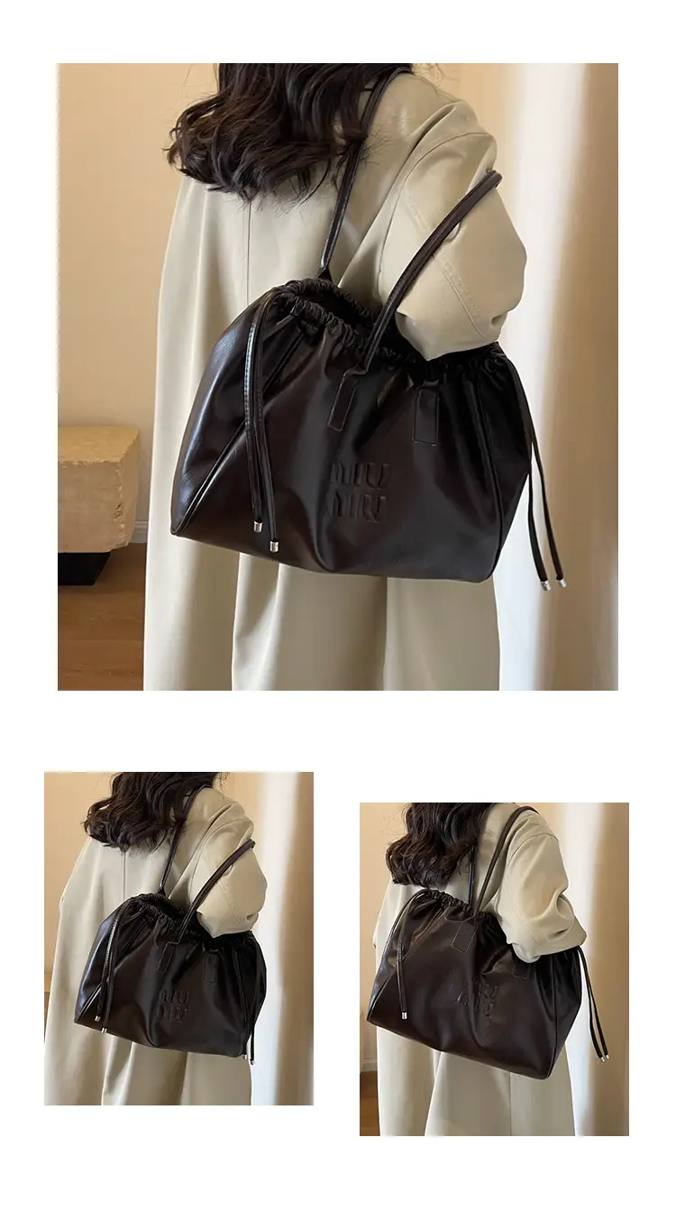 Vintage Brown Drawstring Tote Bag for Women — feature 26