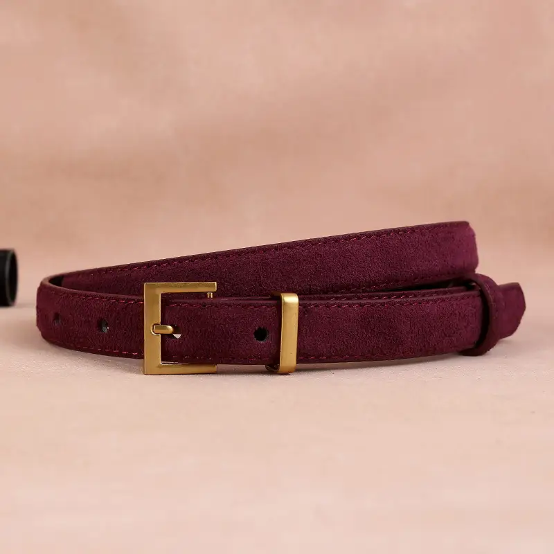 Women's Cow Velvet Belt with Gold Buckle - Image 4
