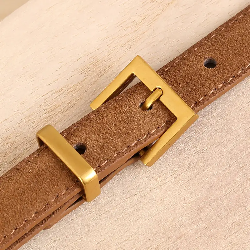 Women's Cow Velvet Belt with Gold Buckle - Image 6