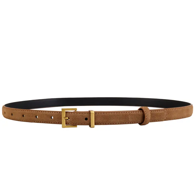 Women's Cow Velvet Belt with Gold Buckle - Image 8
