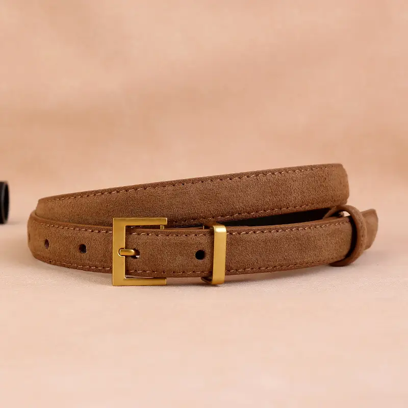 Women's Cow Velvet Belt with Gold Buckle - Image 2