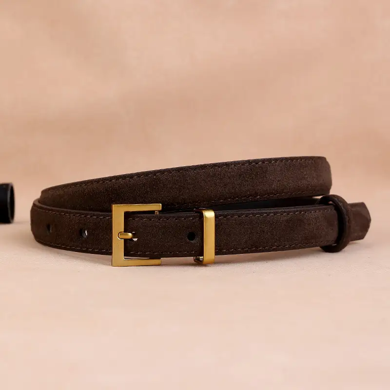Women's Cow Velvet Belt with Gold Buckle - Image 3