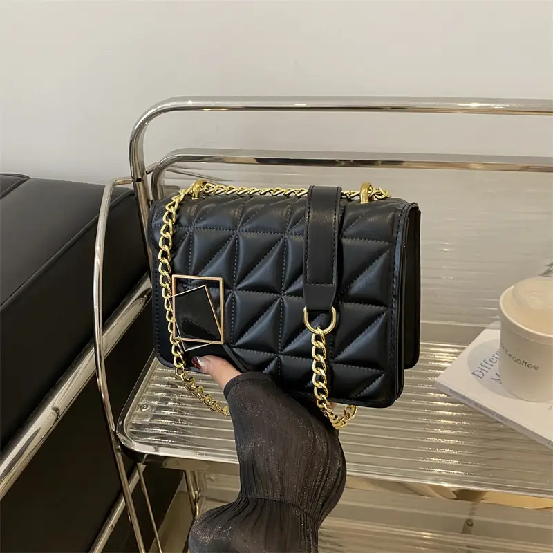 Black Quilted Chain Crossbody Bag for Women - Image 7