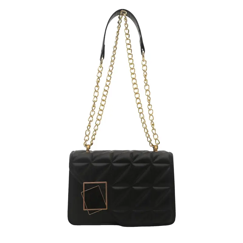 Black Quilted Chain Crossbody Bag for Women - Image 2