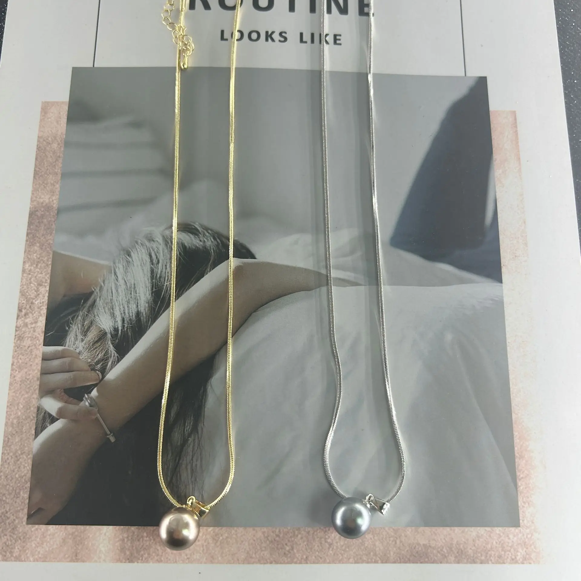 Pearl Necklace with Gold & Silver Chains