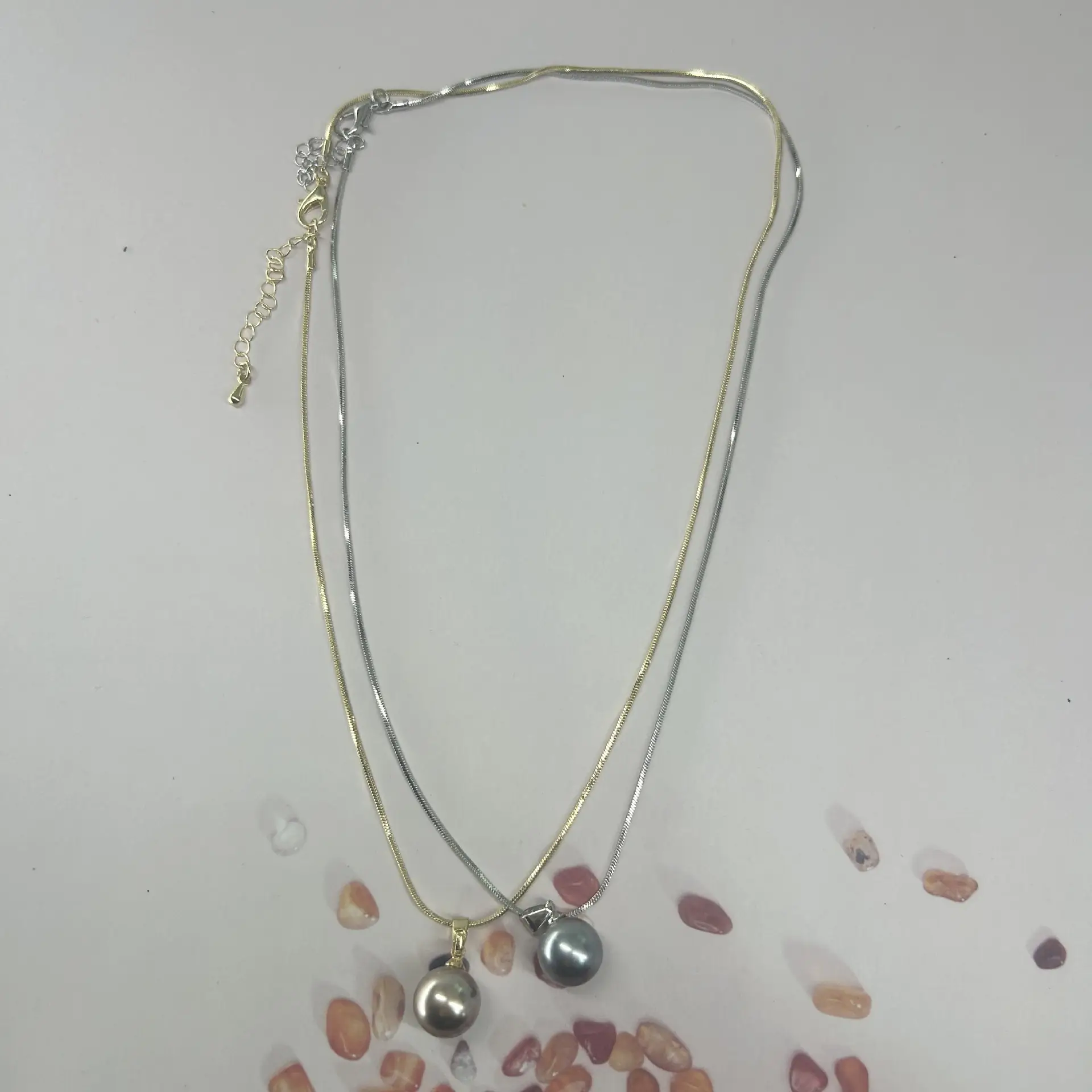 Pearl Necklace with Gold & Silver Chains