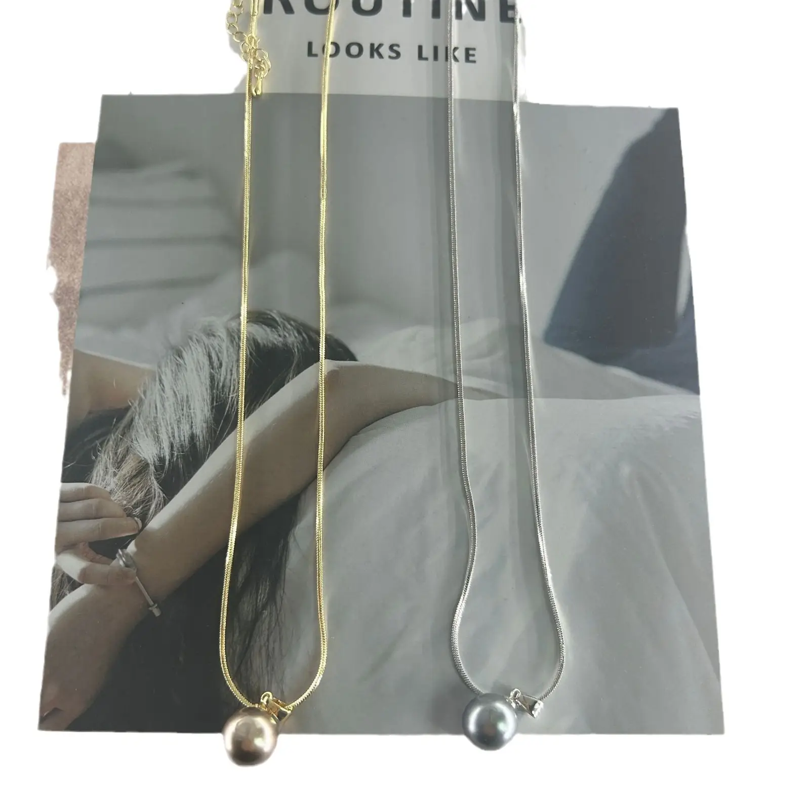 Pearl Necklace with Gold & Silver Chains