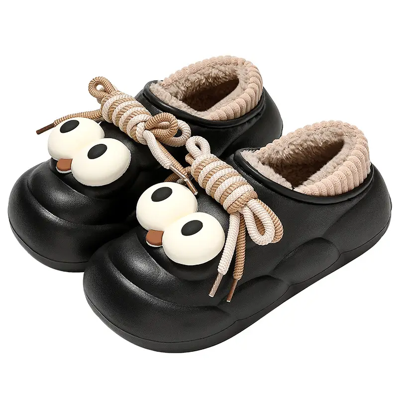 Cartoon big eye cotton slippers women's autumn and winter wear new thick-soled warm waterproof dirty plush cotton shoes men's wholesale - Image 8