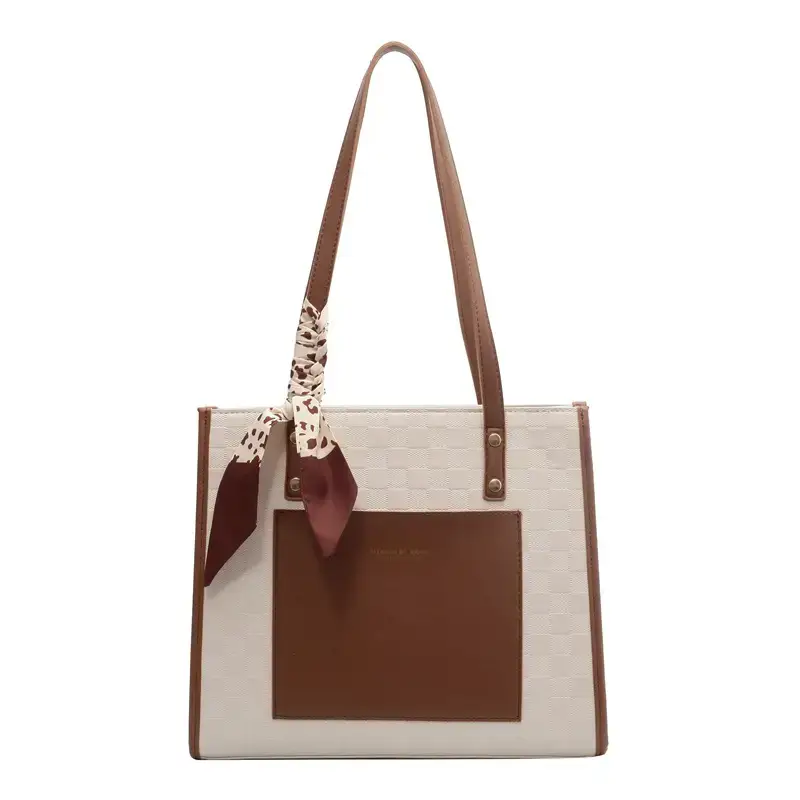 Women's Textured Large Shoulder Bag Brown Crocodile Design - Image 8