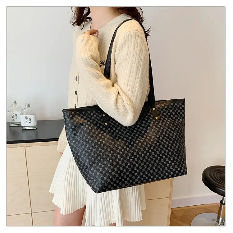 Pink Polka Dot Women's Large Tote Bag — feature 10