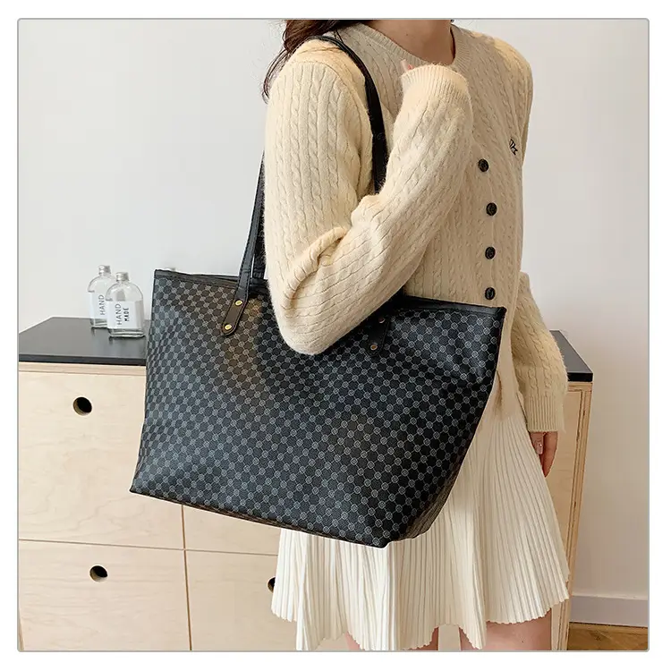 Pink Polka Dot Women's Large Tote Bag — feature 11
