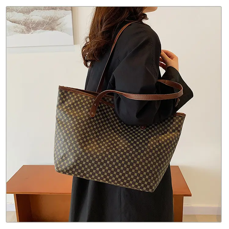 Pink Polka Dot Women's Large Tote Bag — feature 12