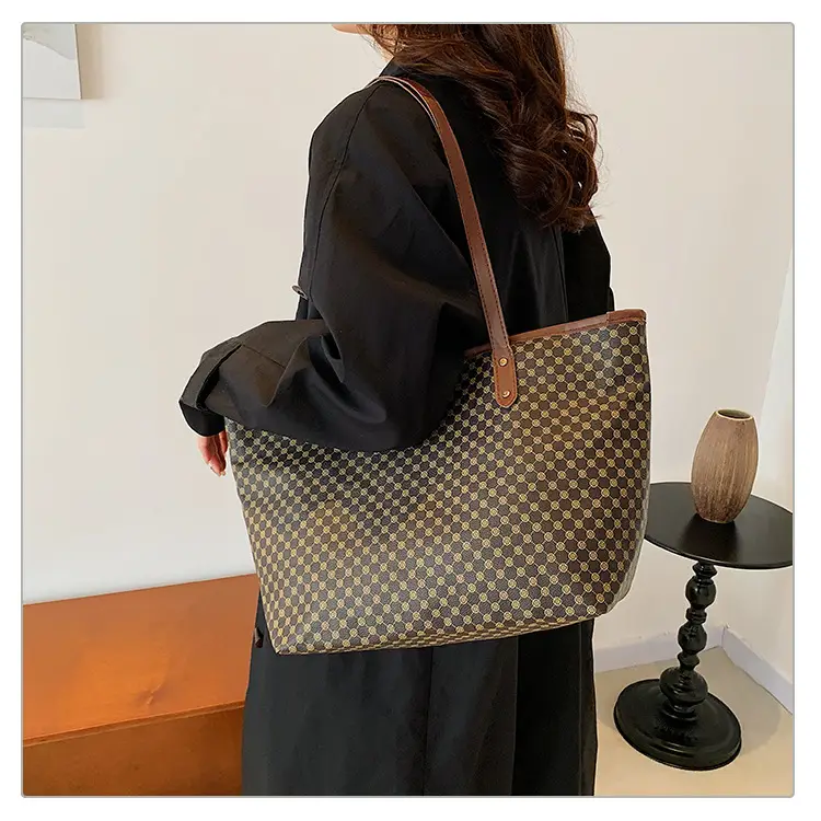 Pink Polka Dot Women's Large Tote Bag — feature 13