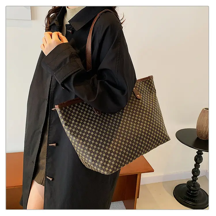 Pink Polka Dot Women's Large Tote Bag — feature 14