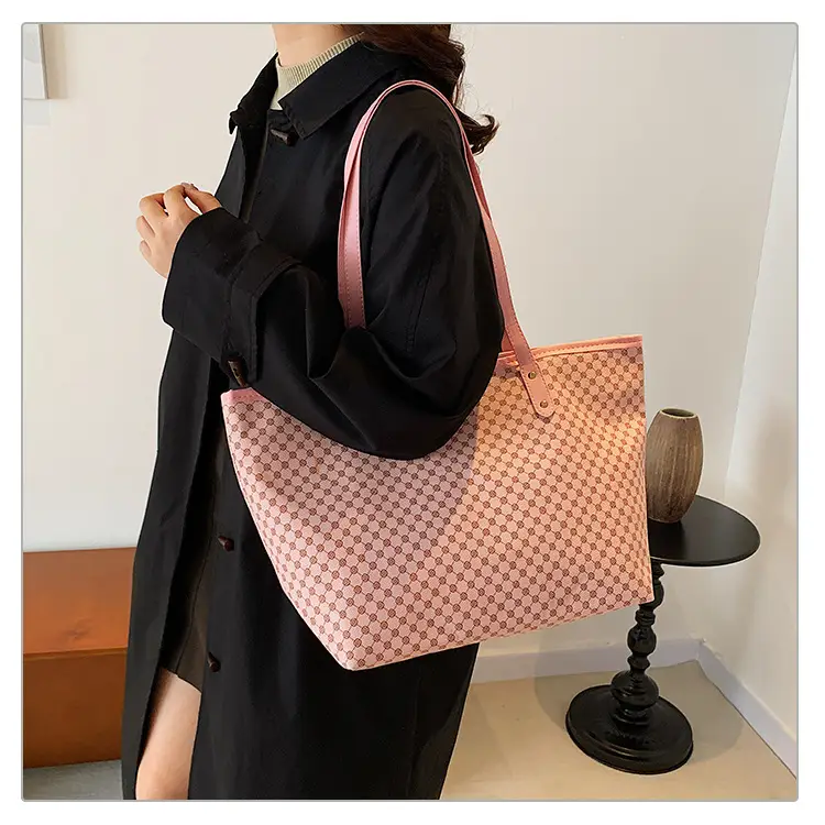 Pink Polka Dot Women's Large Tote Bag — feature 16