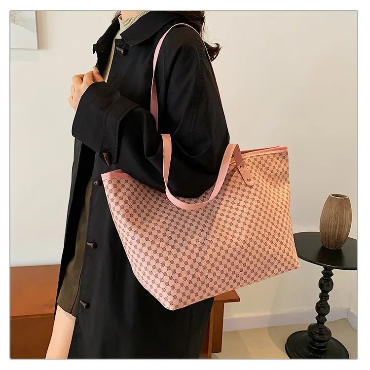 Pink Polka Dot Women's Large Tote Bag — feature 17