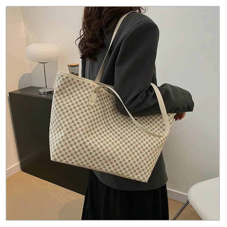 Pink Polka Dot Women's Large Tote Bag — feature 18