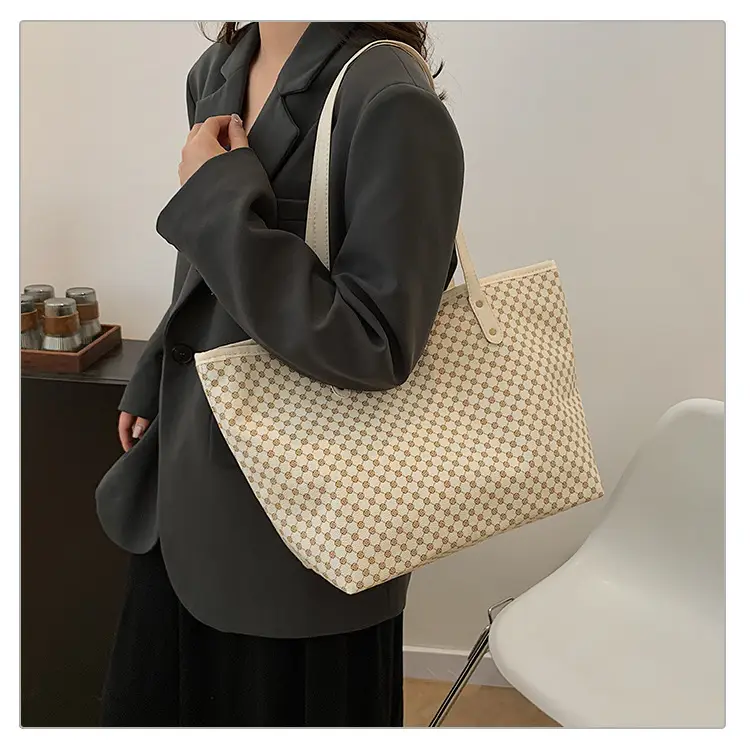 Pink Polka Dot Women's Large Tote Bag — feature 19