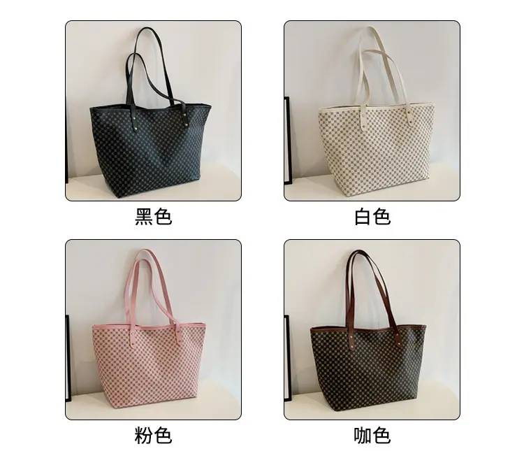 Pink Polka Dot Women's Large Tote Bag — feature 2
