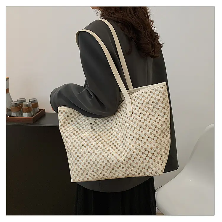 Pink Polka Dot Women's Large Tote Bag — feature 20