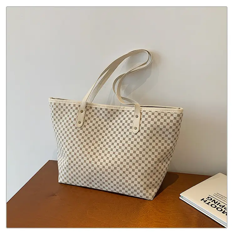 Pink Polka Dot Women's Large Tote Bag — feature 25