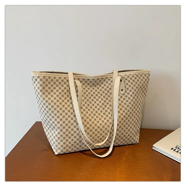 Pink Polka Dot Women's Large Tote Bag — feature 26