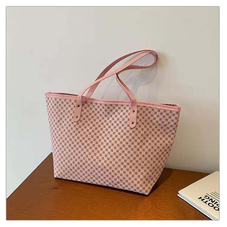Pink Polka Dot Women's Large Tote Bag — feature 27