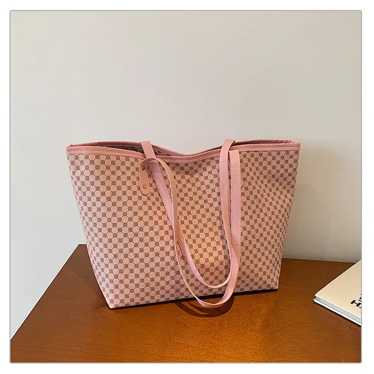 Pink Polka Dot Women's Large Tote Bag — feature 28