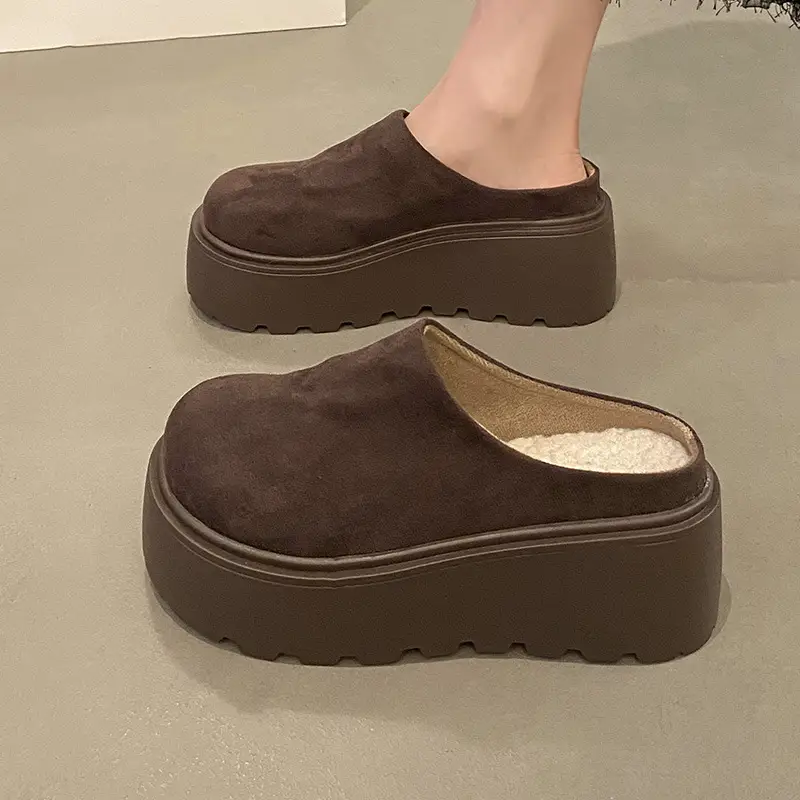 Thick-Soled Height-Increasing Shoes with Fleece Lining, Closed-Toe Slip-On Mules for Women, 2024 New Autumn and Winter Style, Easy-To-Wear Birkenstock-Style Shoes