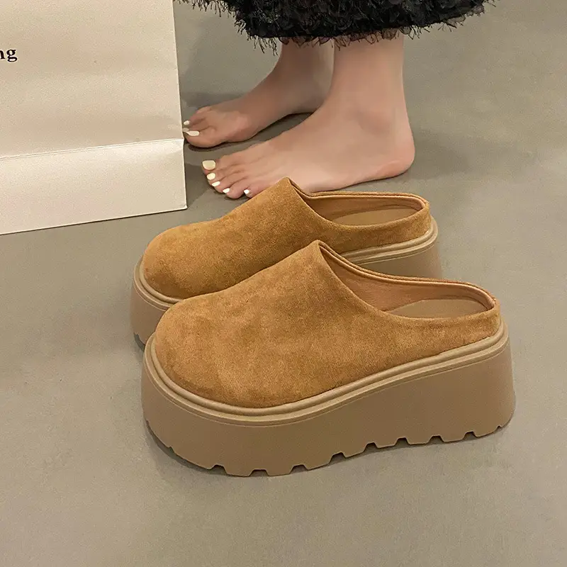 Thick-Soled Height-Increasing Shoes with Fleece Lining, Closed-Toe Slip-On Mules for Women, 2024 New Autumn and Winter Style, Easy-To-Wear Birkenstock-Style Shoes